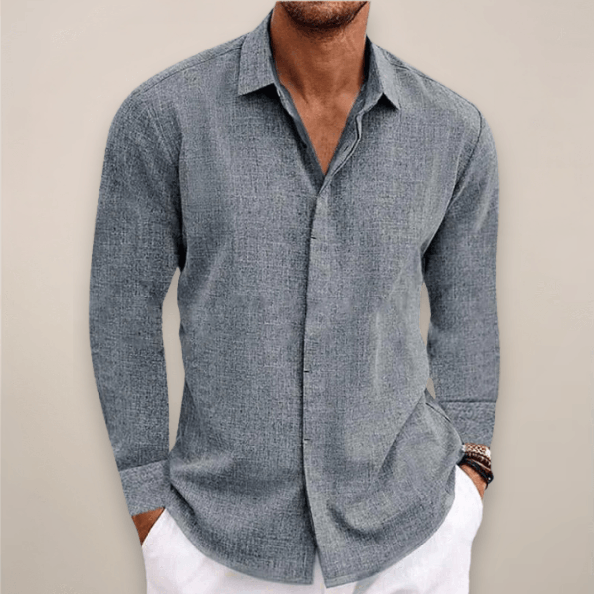 Hørskjorte Herre – Klassisk Langærmet Skjorte med Tailored Fit