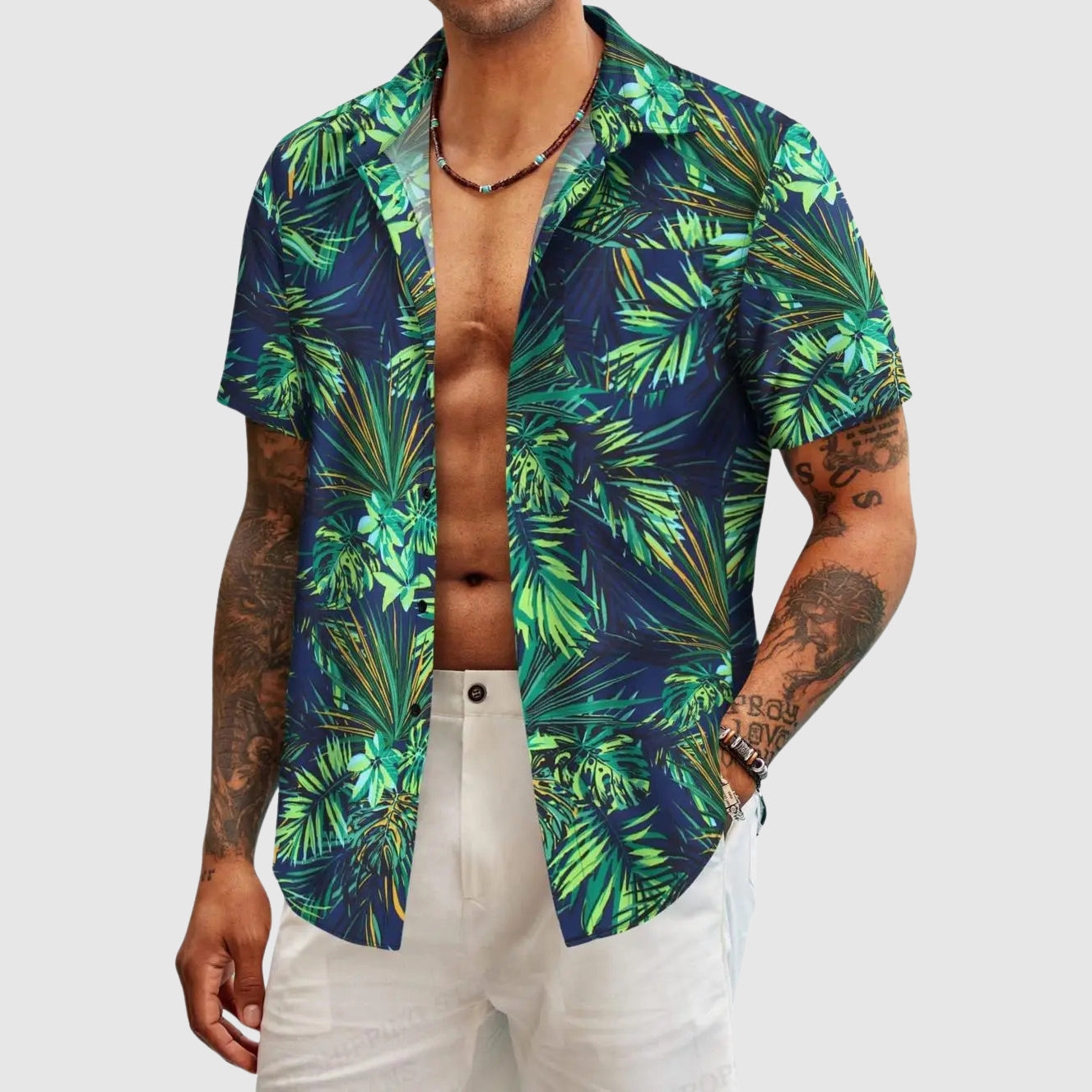 Hawaii Skjorte Herre – Tropisk Blomstret Kortærmet Skjorte