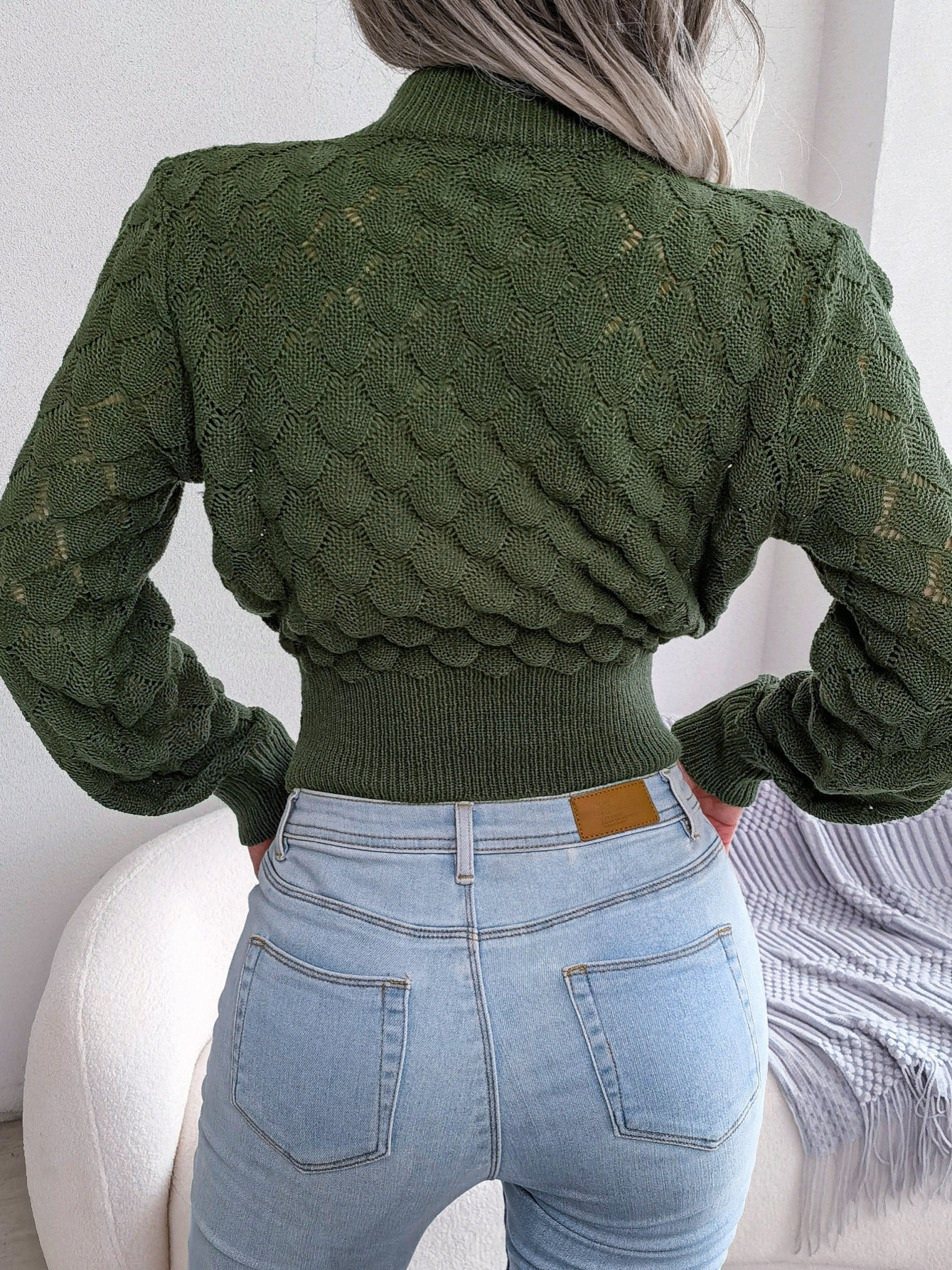 Kort Striktrøje Dame – Tekstureret Cropped Pullover
