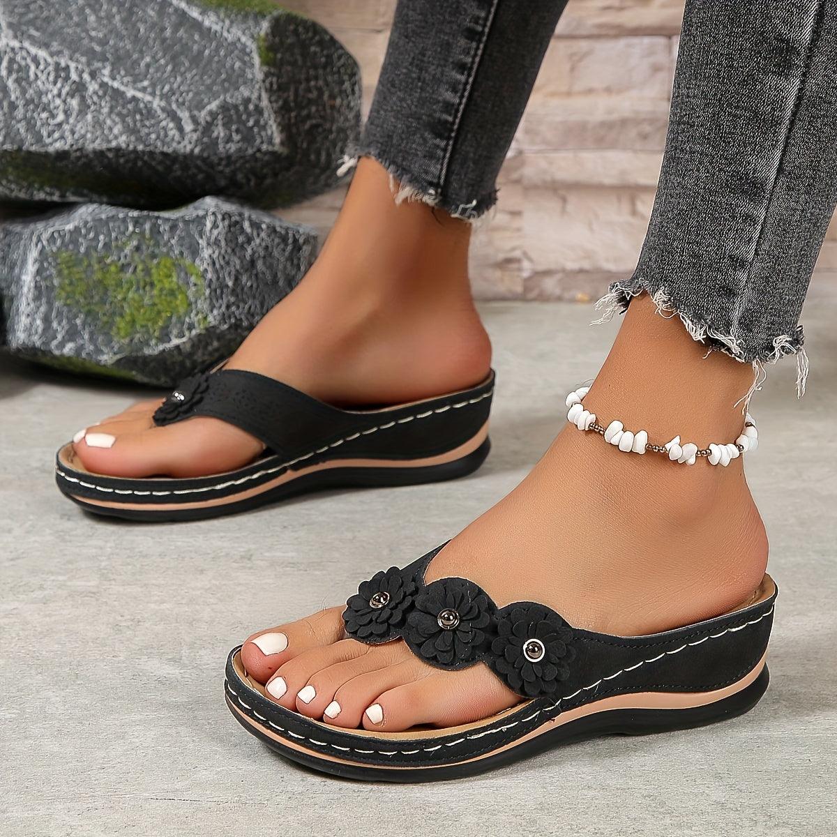 Blomstrede Sandaler Dame – Komfortable Plateau Sandaler med Remme