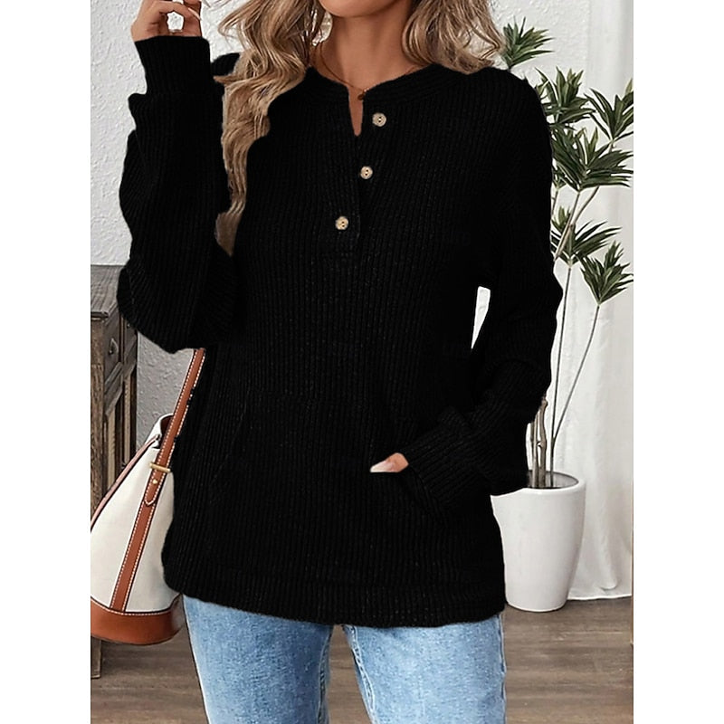 Henley Top Dame – Langærmet Bluse med Knapper