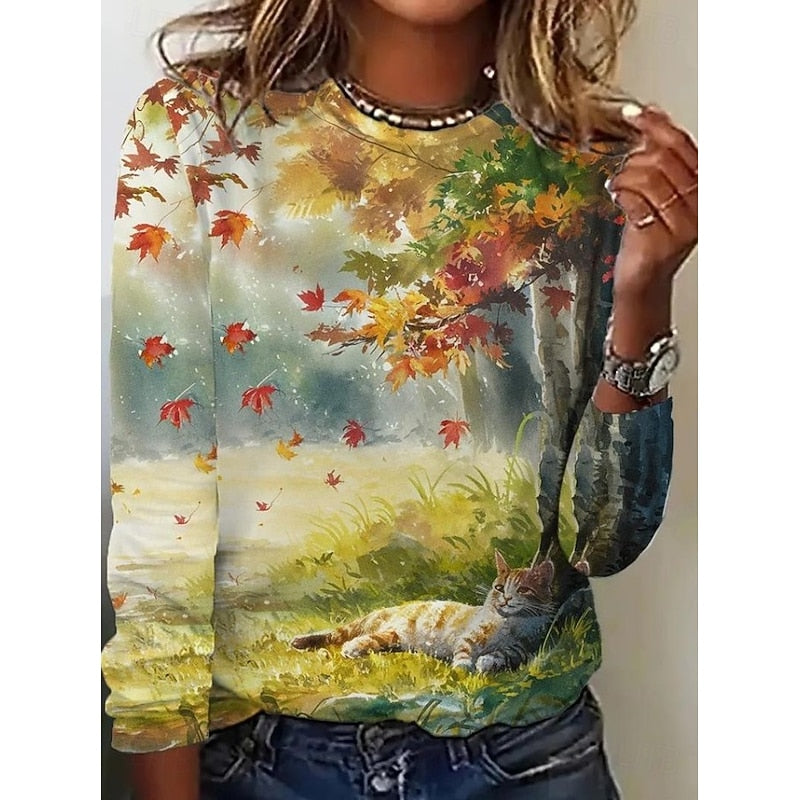 Langærmet Top Dame – Basisbluse med blomstret design, mønstret design og lange ærmer til hverdag, arbejde og lag-på-lag