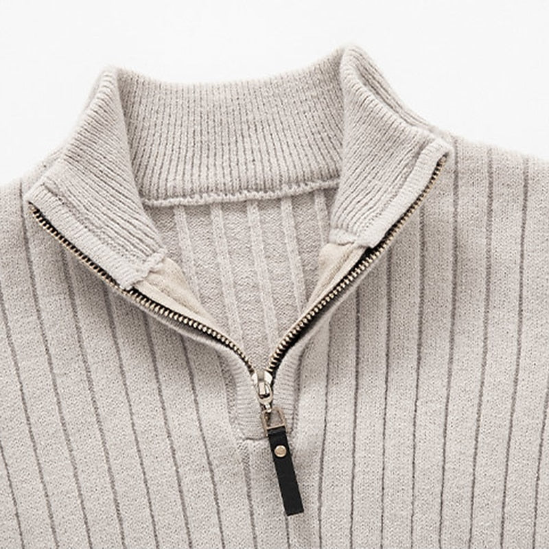 Ribstriktrøje Herre – Quarter-Zip Pullover med Lynlås