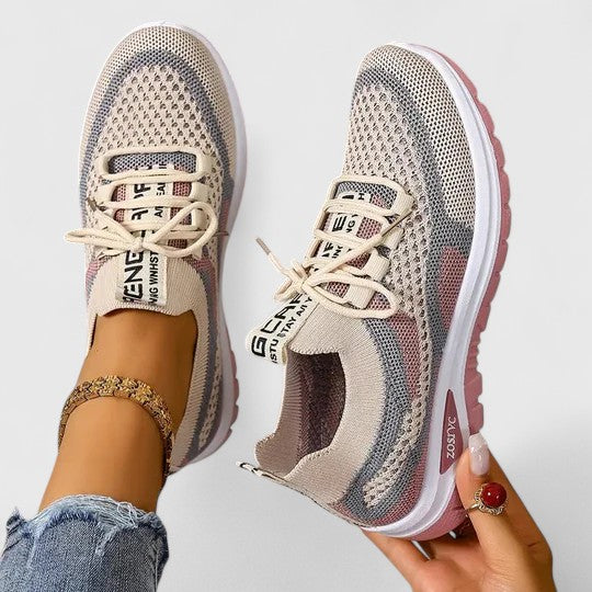 Sneakers Dame – Mesh Løbesko med Snørebånd og Farveblok Design