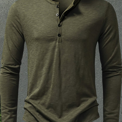 Henley Trøje Herre – Langærmet henley med klassisk design til hverdag, arbejde og lag-på-lag i Militærgrøn og Khaki – Dalton