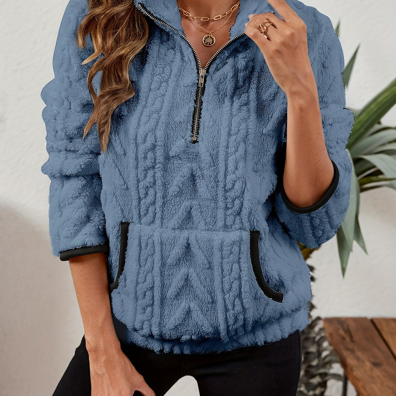 Striktrøje Dame – Pullover med half-zip lynlås til hverdag, arbejde og lag-på-lag