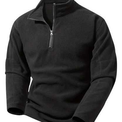 Striktrøje Herre – Pullover med half-zip lynlås og ståkrave til hverdag, arbejde og lag-på-lag i Olivengrøn Drab og Sort – Grayson