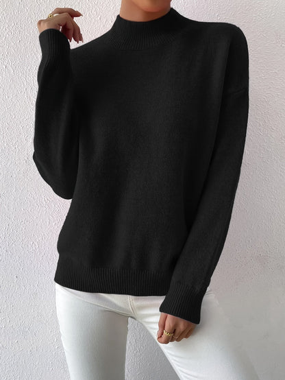 Striktrøje Dame – Pullover med høj hals og klassisk design til hverdag, arbejde og lag-på-lag i Sort og Abrikos – Lorelei