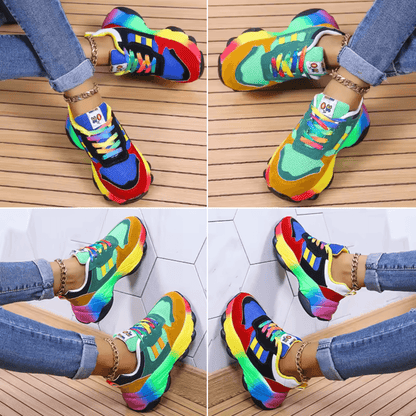 Farverige platform sneakers til dame med regnbuedetaljer