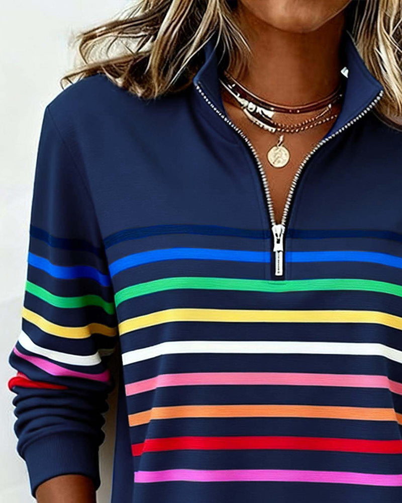 Farverig Zip Top Dame – Langærmet Trøje med Lynlås