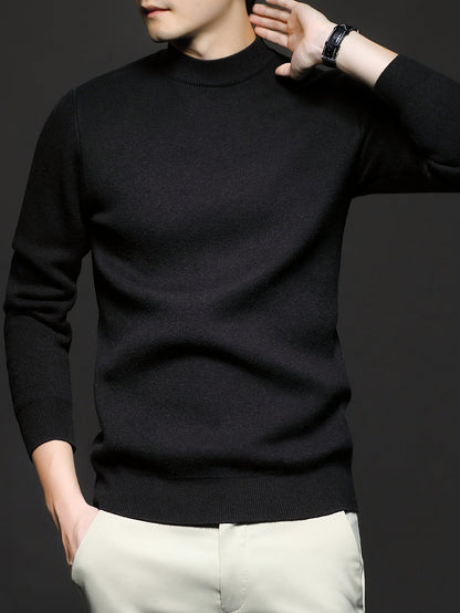 Striktrøje Herre – Pullover med høj hals og klassisk design til hverdag, arbejde og lag-på-lag i Sort og Hvid – Everett