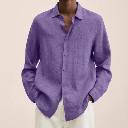 Hørskjorte Herre – Langærmet Button-Down Skjorte med Spread Krave
