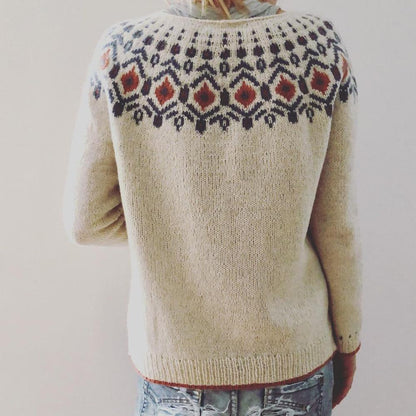 Mønstret Pullover Dame – Khaki Striktrøje til Efterår