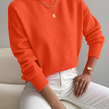 Striktrøje Dame – Pullover med høj hals og klassisk design til hverdag, arbejde og lag-på-lag i Sort og Abrikos – Lorelei