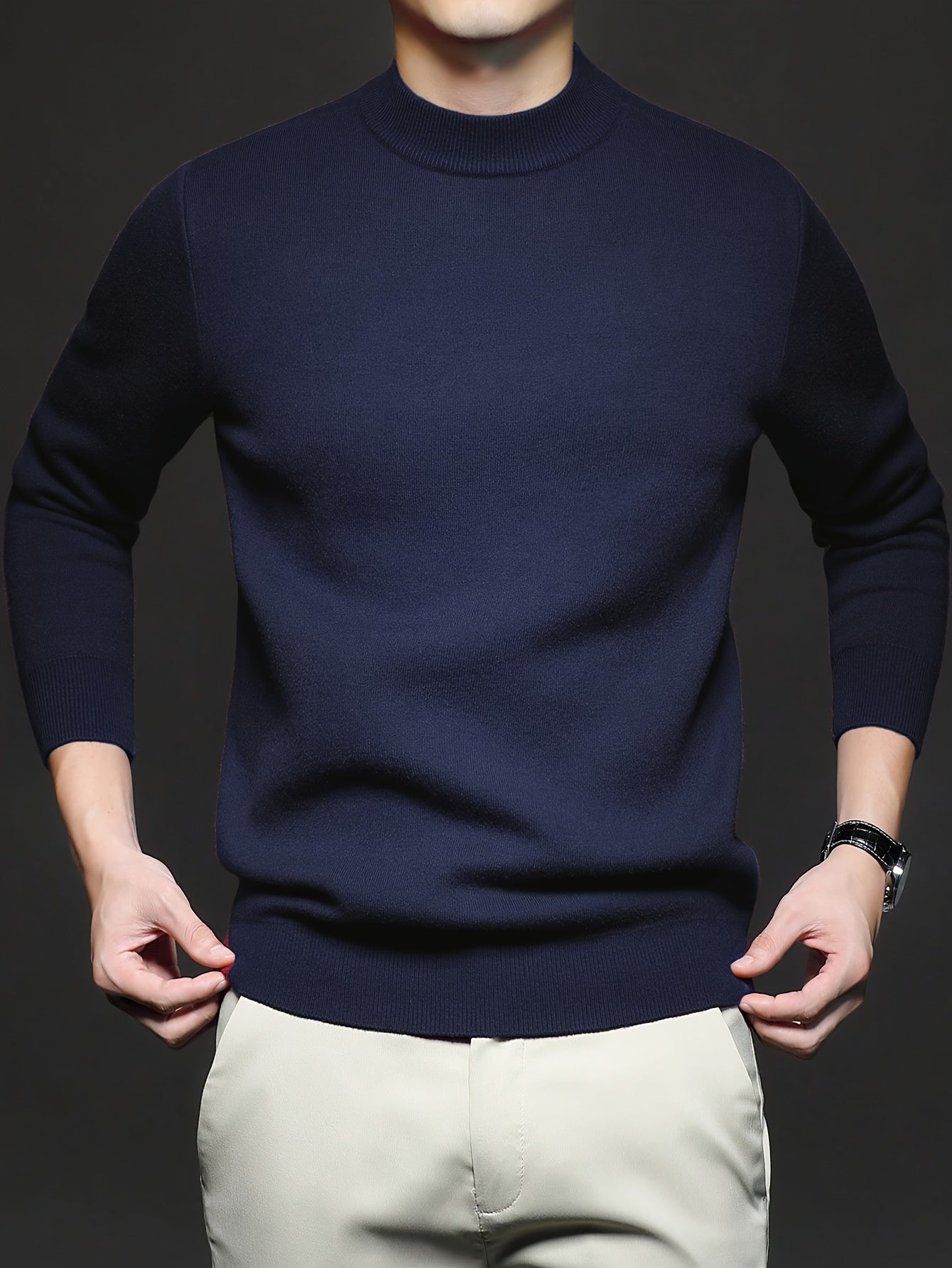Striktrøje Herre – Pullover med høj hals og klassisk design til hverdag, arbejde og lag-på-lag i Sort og Hvid – Everett