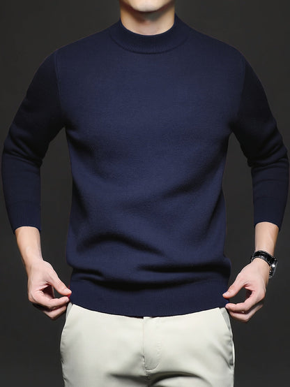 Striktrøje Herre – Pullover med høj hals og klassisk design til hverdag, arbejde og lag-på-lag i Sort og Hvid – Everett