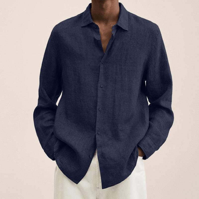Hørskjorte Herre – Langærmet Button-Down Skjorte med Spread Krave