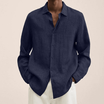 Hørskjorte Herre – Langærmet Button-Down Skjorte med Spread Krave