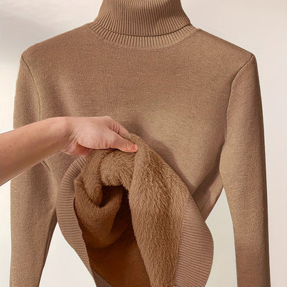 Striktrøje Dame – Pullover med høj hals til hverdag, arbejde og lag-på-lag i Mørkebrun og Sort – Selena