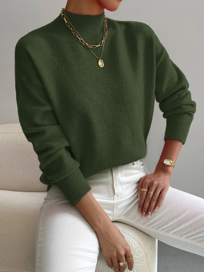 Striktrøje Dame – Pullover med høj hals og klassisk design til hverdag, arbejde og lag-på-lag i Sort og Abrikos – Lorelei