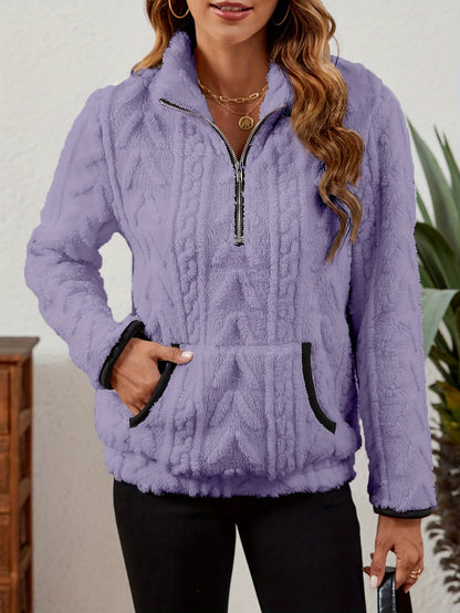 Striktrøje Dame – Pullover med half-zip lynlås til hverdag, arbejde og lag-på-lag