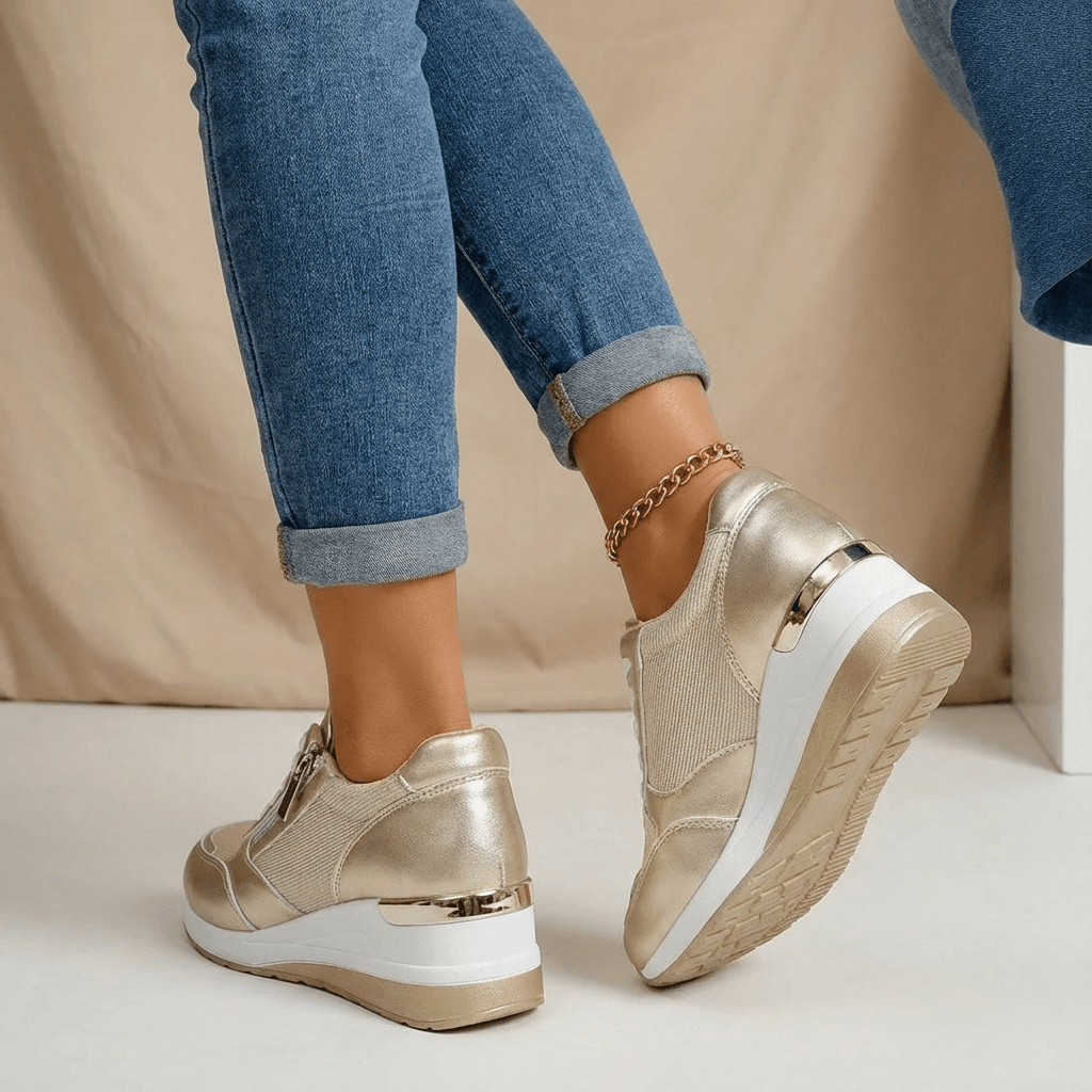 Sneakers Dame – Wedge Sneakers med Side Lynlås og Platformsål