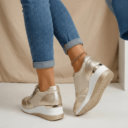 Sneakers Dame – Wedge Sneakers med Side Lynlås og Platformsål