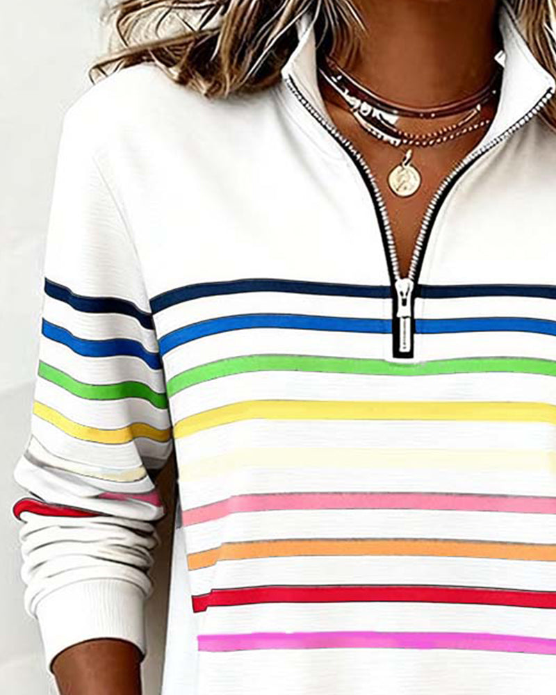 Farverig Zip Top Dame – Langærmet Trøje med Lynlås