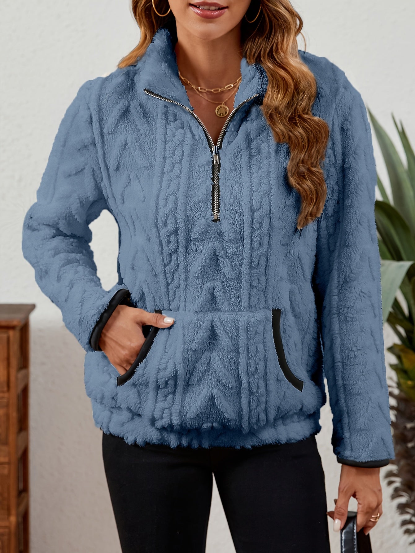 Striktrøje Dame – Pullover med half-zip lynlås til hverdag, arbejde og lag-på-lag