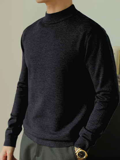 Striktrøje Herre – Pullover med høj hals og klassisk design til hverdag, arbejde og lag-på-lag i Sort og Hvid – Everett