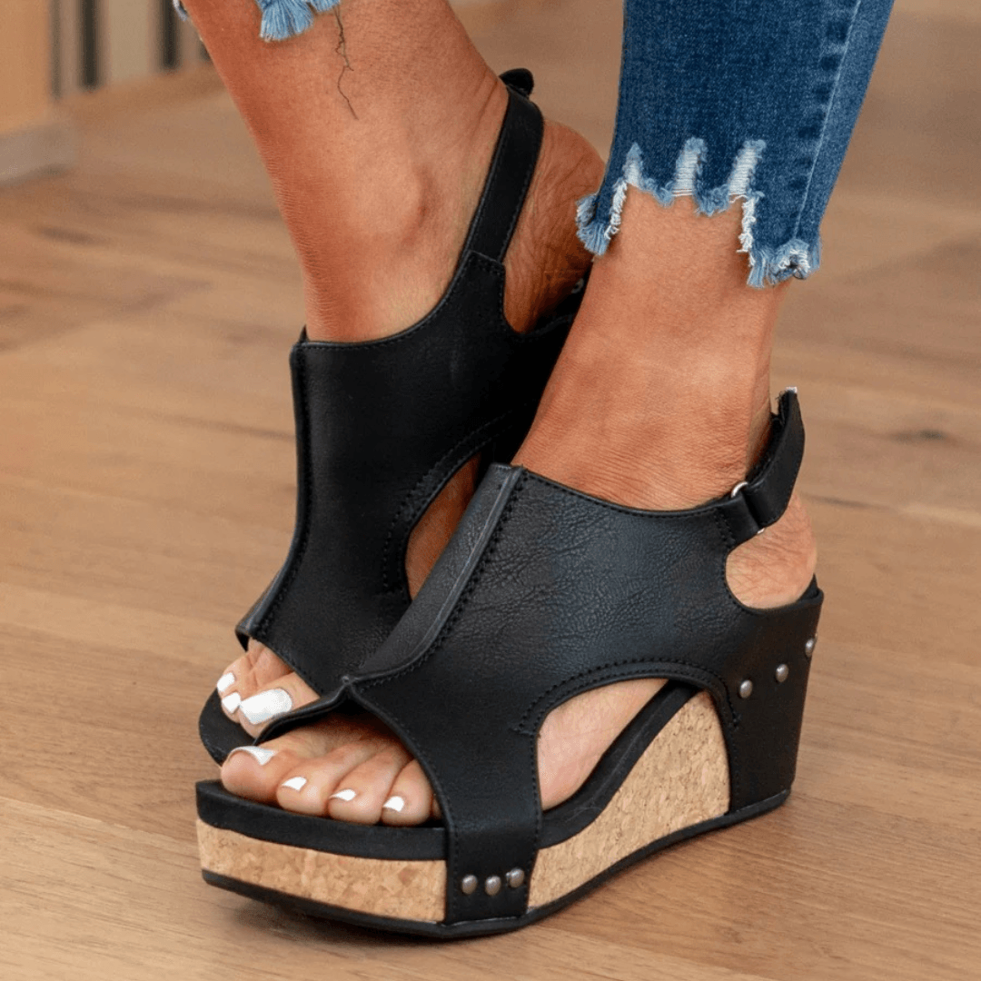 Kilehælsandaler Dame – Platform Sandaler med Åben Tå og Korksål