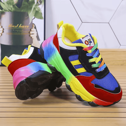 Farverige platform sneakers til dame med regnbuedetaljer