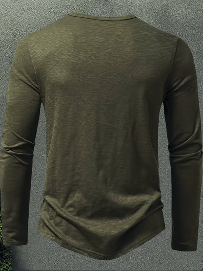 Henley Trøje Herre – Langærmet henley med klassisk design til hverdag, arbejde og lag-på-lag i Militærgrøn og Khaki – Dalton