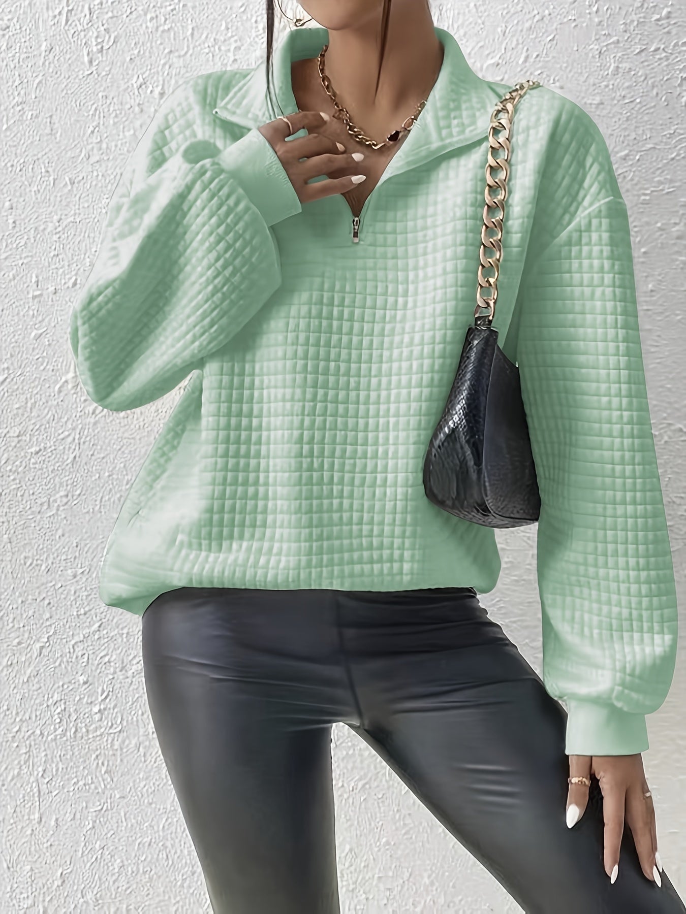 Quarter-Zip Pullover Dame – Striktrøje med Kort Lynlås