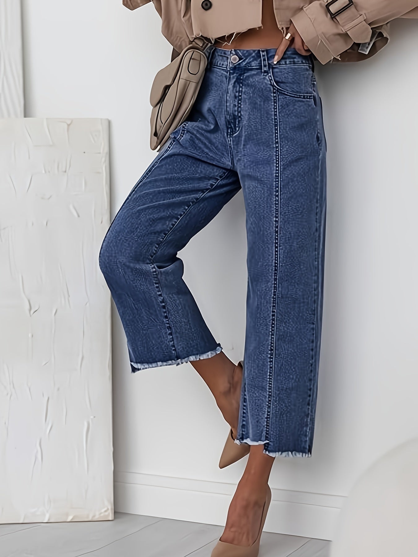 Jeans Dame – Denimbukser med kort pasform, skræddersyet pasform og lige ben til hverdag, kontor og smart casual