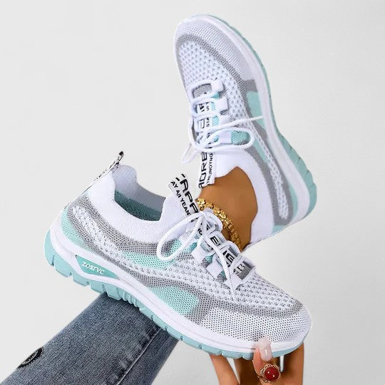 Sneakers Dame – Mesh Løbesko med Snørebånd og Farveblok Design