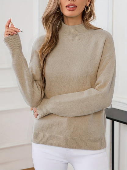 Striktrøje Dame – Pullover med høj hals og klassisk design til hverdag, arbejde og lag-på-lag i Sort og Abrikos – Lorelei