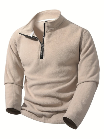 Striktrøje Herre – Pullover med half-zip lynlås og ståkrave til hverdag, arbejde og lag-på-lag i Olivengrøn Drab og Sort – Grayson