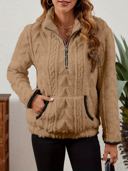 Striktrøje Dame – Pullover med half-zip lynlås til hverdag, arbejde og lag-på-lag
