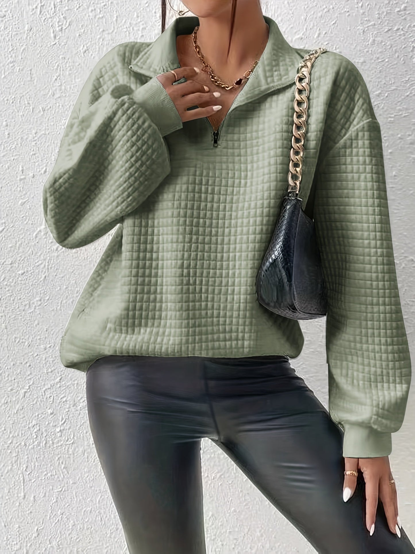 Quarter-Zip Pullover Dame – Striktrøje med Kort Lynlås