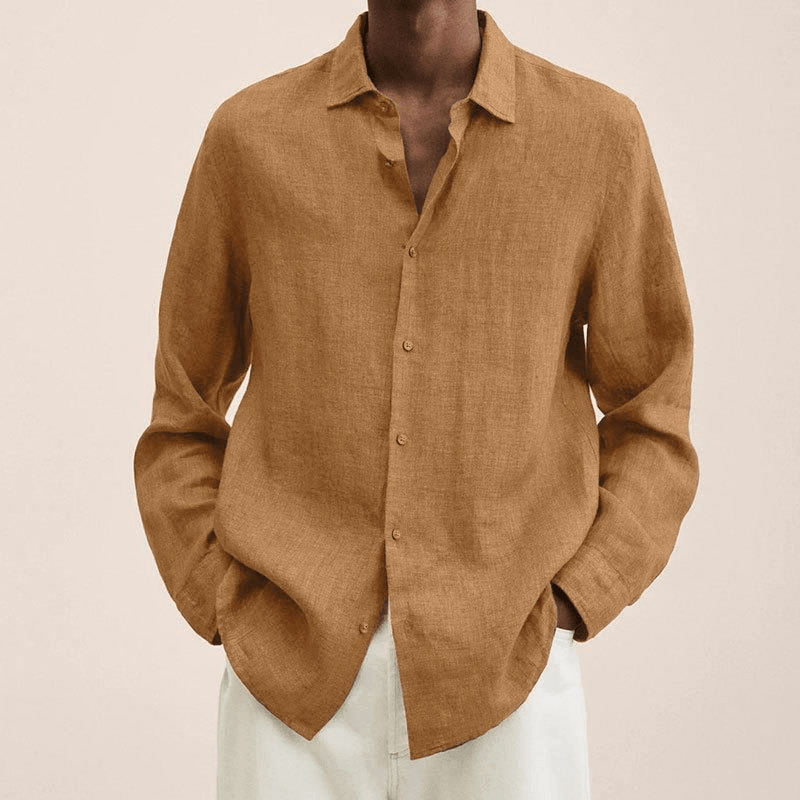 Hørskjorte Herre – Langærmet Button-Down Skjorte med Spread Krave