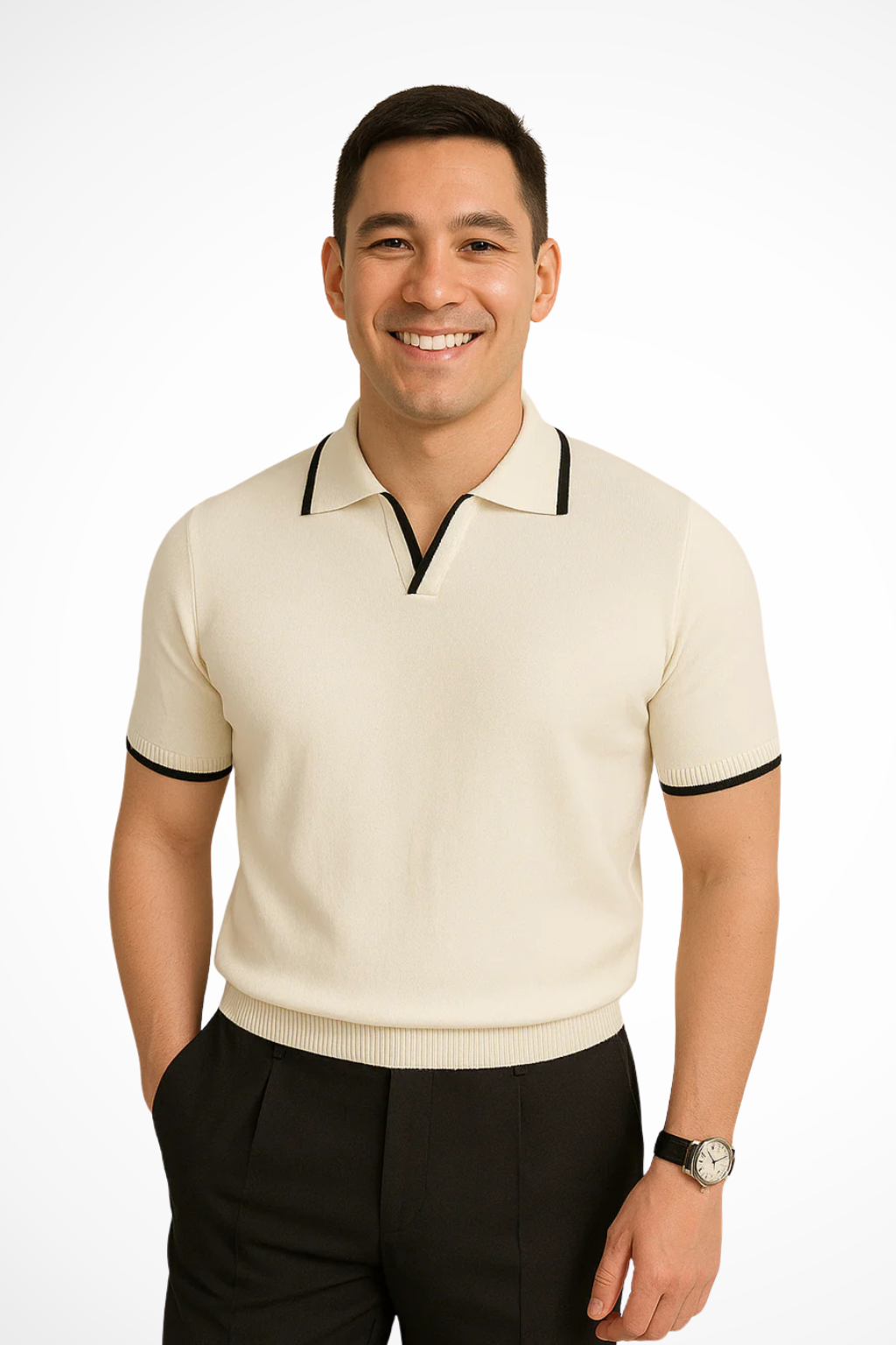 Strikket Polo Herre – Slim Fit Polo Shirt med Kontrastkanter