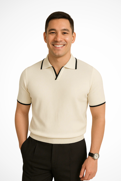 Strikket Polo Herre – Slim Fit Polo Shirt med Kontrastkanter