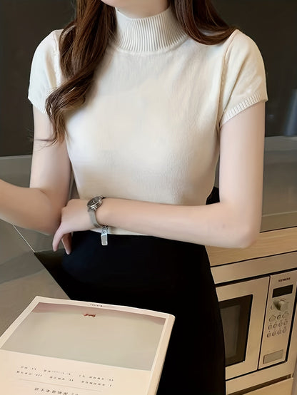 Langærmet Top Dame – Basisbluse med høj hals og klassisk design til hverdag, arbejde og lag-på-lag