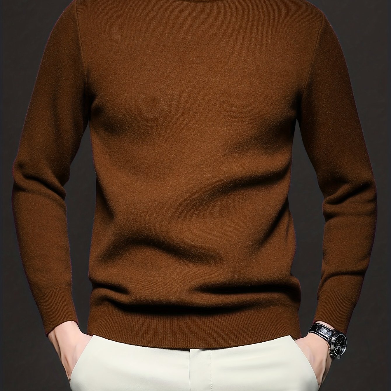 Striktrøje Herre – Pullover med høj hals og klassisk design til hverdag, arbejde og lag-på-lag i Sort og Hvid – Everett