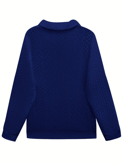 Sweatshirt Dame – Langærmet trøje med tekstureret overflade og half-zip lynlås til hverdag, arbejde og lag-på-lag