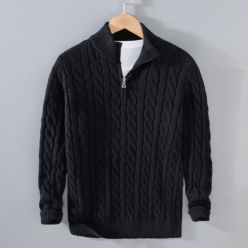 Half Zip Pullover Herre – Striktrøje med Lynlås i Kraven