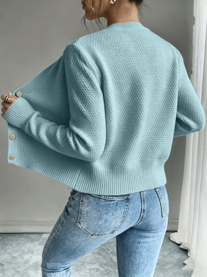 Cardigan Dame – Strikcardigan med kabelstrik og knaplukning til hverdag, arbejde og lag-på-lag