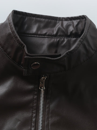 Bikerjakke Herre – Kort overgangsjakke med ståkrave til efterår, overgangsvejr og hverdag i Kaffebrun Brun og Blå – Roman