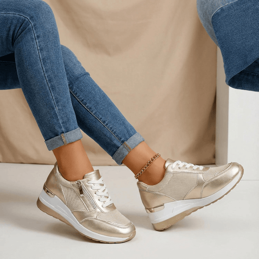 Sneakers Dame – Wedge Sneakers med Side Lynlås og Platformsål